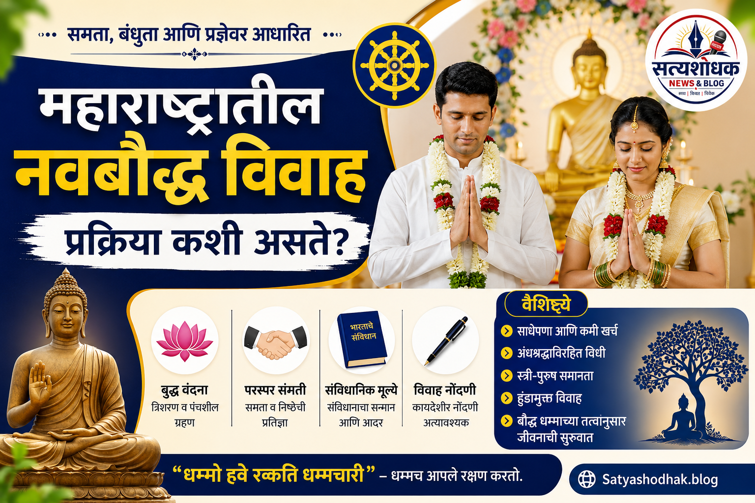 Buddhist Vivah Paddhati : महाराष्ट्रातील नवबौद्ध विवाह प्रक्रिया – बुद्ध वंदना, त्रिशरण, पंचशील, परस्पर संमती आणि विवाह नोंदणीची संपूर्ण माहिती.